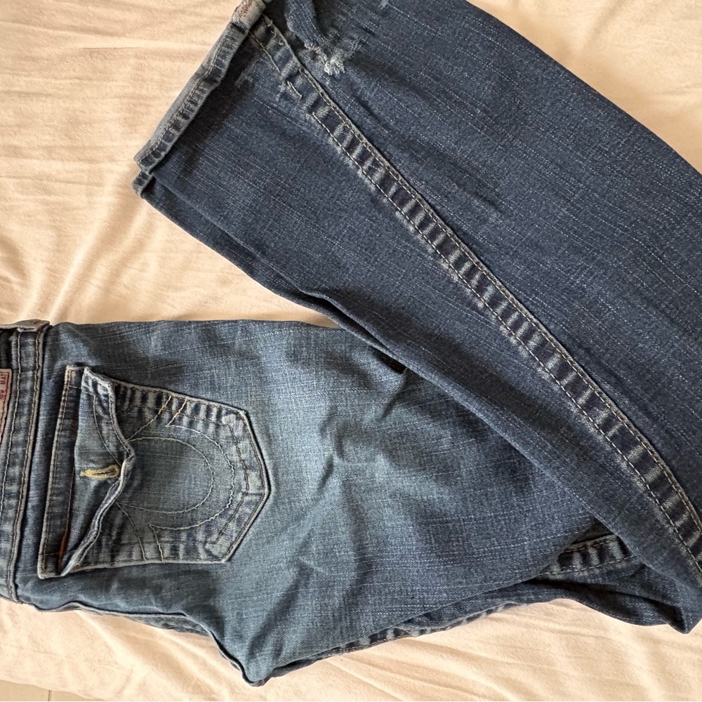 True Religion Women’s Two-Tone Blue Straight Jeans